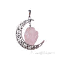 Pierres précieuses naturelles collier de pendentifs bruts de quartz rose en gros